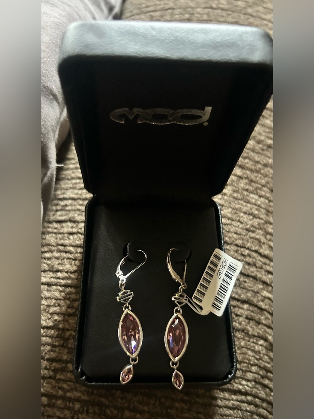 Harley Davidson, Sterling Silver Drop Earrings with amethyst - new in box